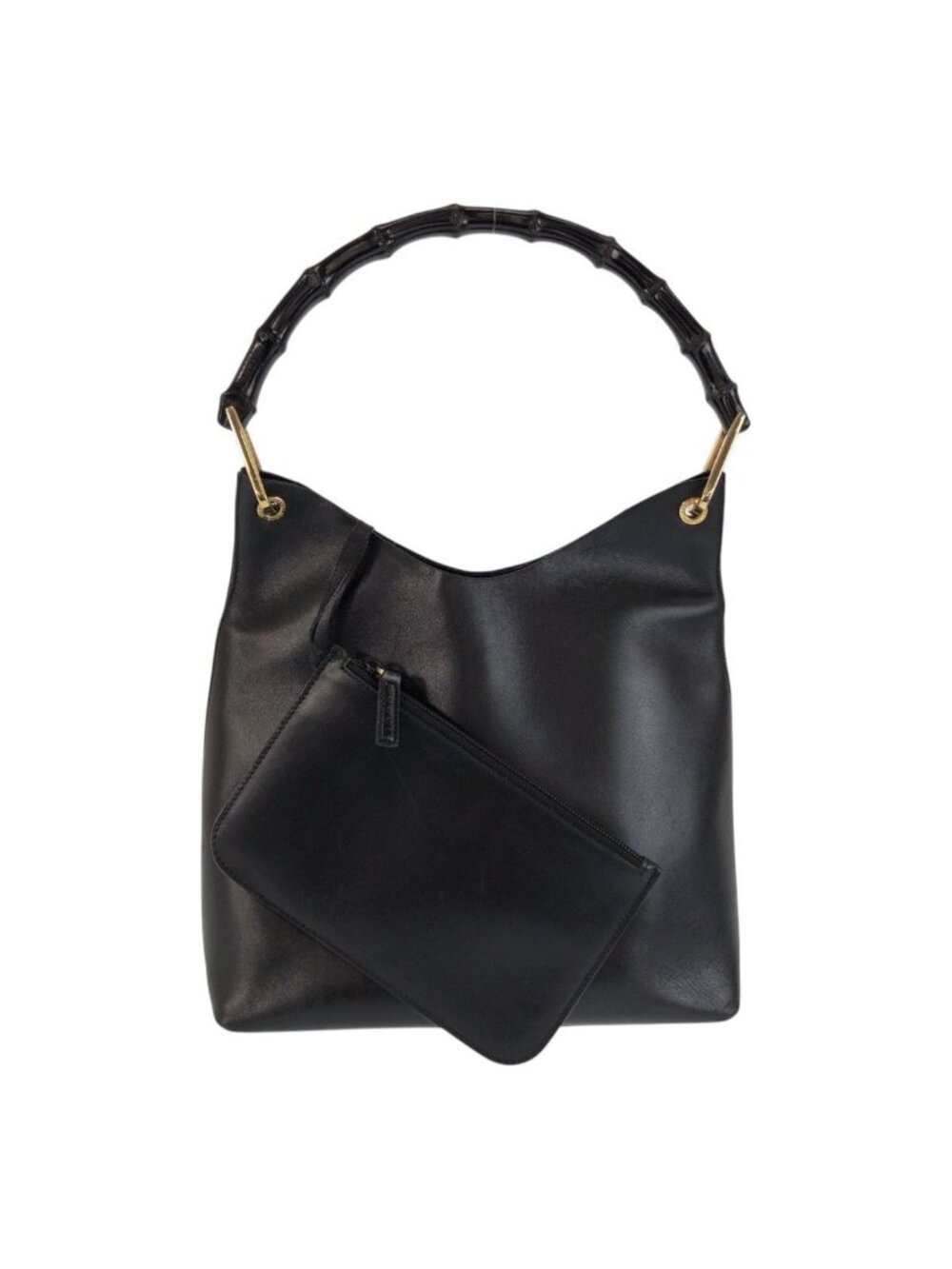 Gucci Bamboo Black Gold Leather 001 0 Shoulder Bag